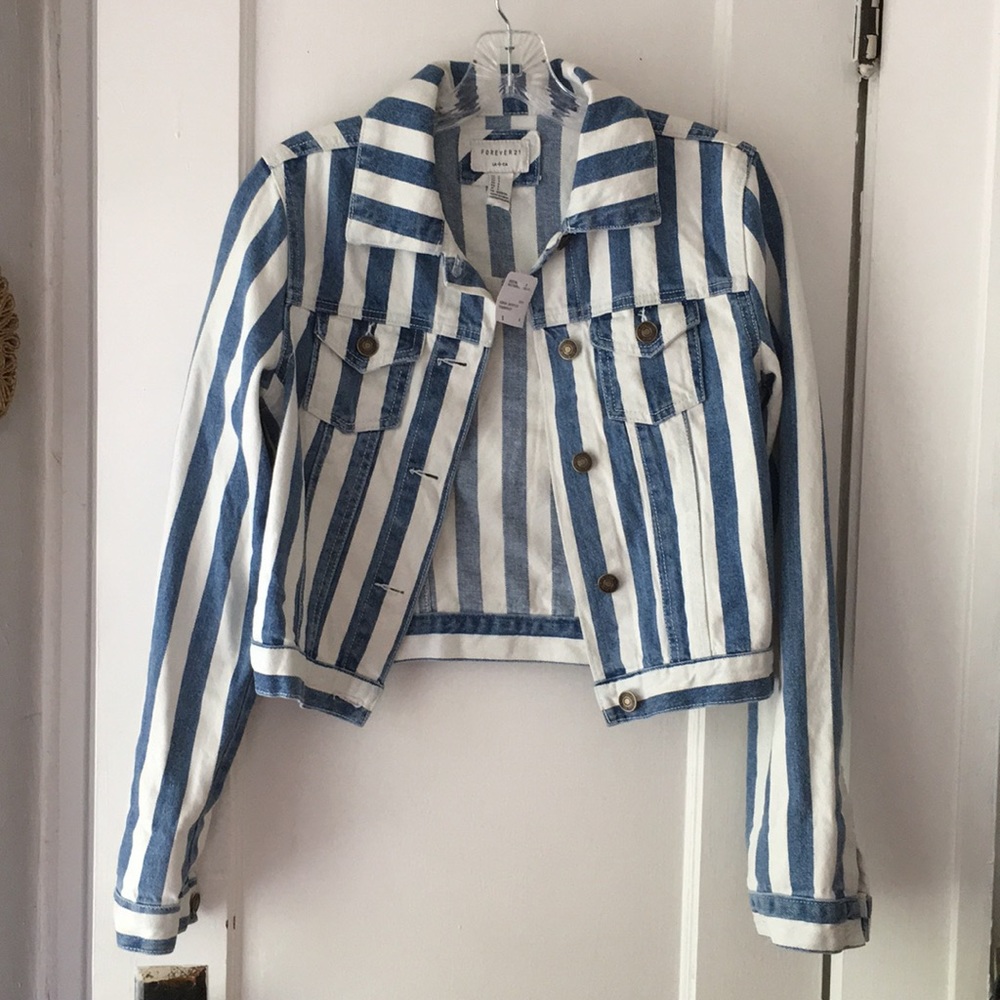 Forever21 Blue and white stripe jean jacket size S